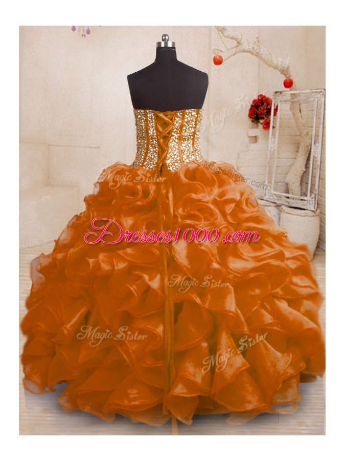 Fantastic Orange Sleeveless Organza Lace Up Quinceanera Dresses for Military Ball and Sweet 16 and Quinceanera