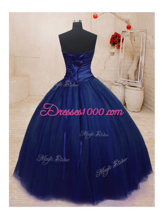 Royal Blue Quinceanera Dresses Military Ball and Sweet 16 and Quinceanera and For with Beading Strapless Sleeveless Lace Up