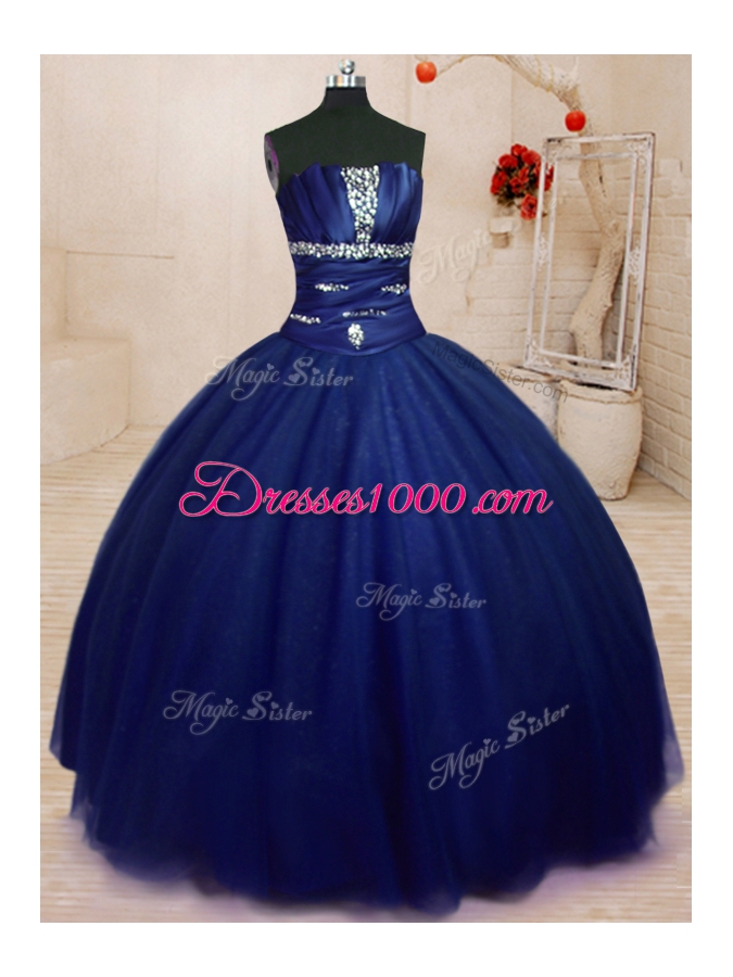 Royal Blue Quinceanera Dresses Military Ball and Sweet 16 and Quinceanera and For with Beading Strapless Sleeveless Lace Up