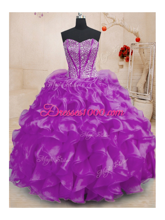 Sleeveless Beading and Ruffles Lace Up Quinceanera Dresses