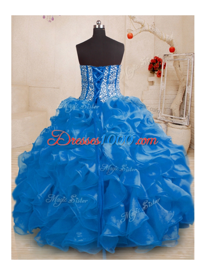 Sumptuous Royal Blue Lace Up Sweetheart Beading and Ruffles Quinceanera Dress Organza Sleeveless