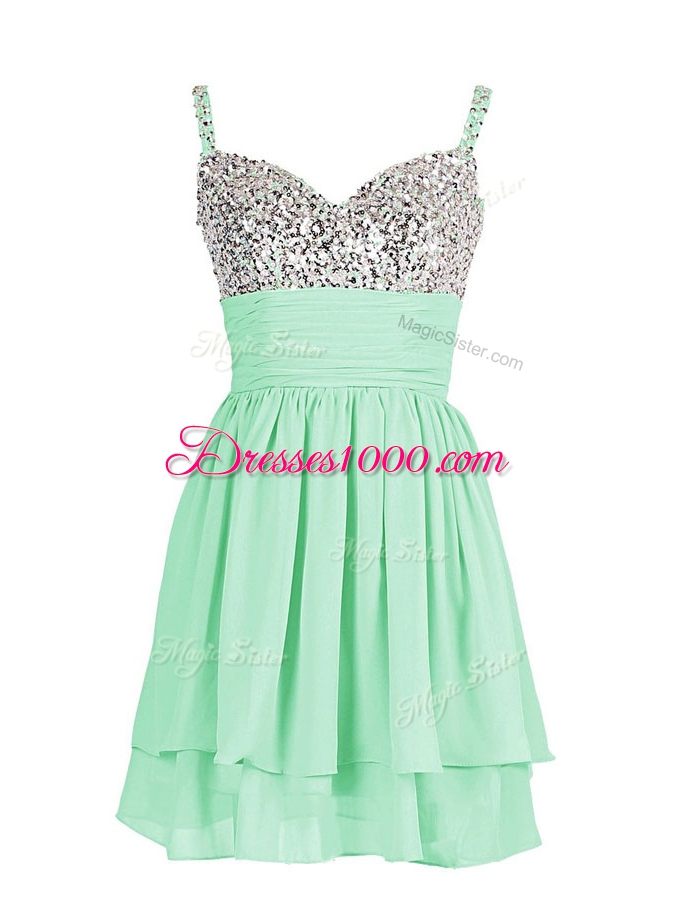 Chiffon Sweetheart Sleeveless Zipper Beading and Ruching Womens Evening Dresses in Apple Green