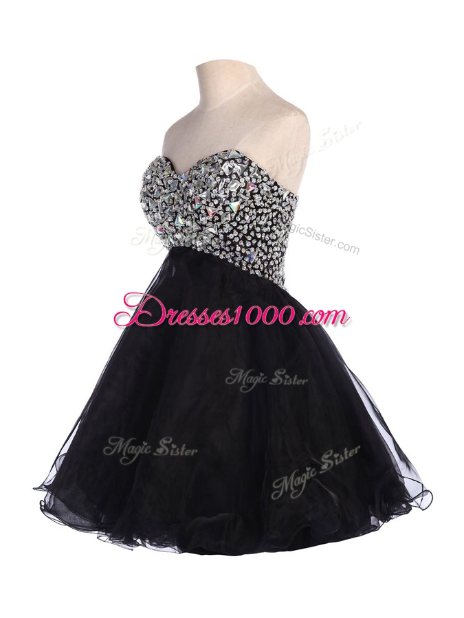 Fitting Sequins Mini Length Black Casual Dresses Sweetheart Sleeveless Lace Up