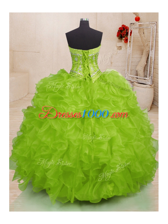 Artistic Sleeveless Lace Up Floor Length Beading and Ruffles 15 Quinceanera Dress