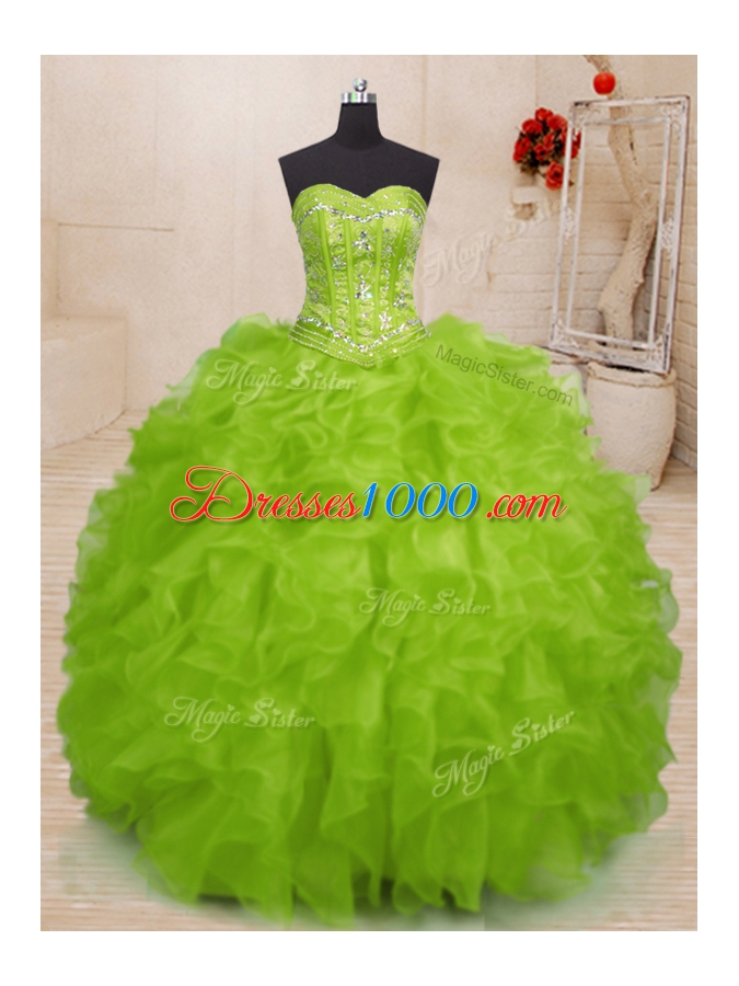 Artistic Sleeveless Lace Up Floor Length Beading and Ruffles 15 Quinceanera Dress
