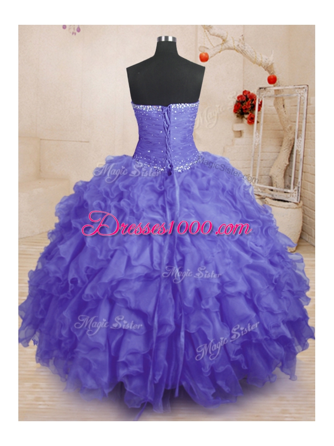 Classical Organza Sleeveless Floor Length 15th Birthday Dress and Beading and Ruffles and Ruching