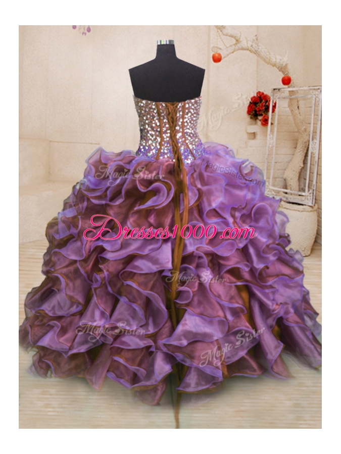 Custom Design Multi-color Sleeveless Organza Lace Up 15 Quinceanera Dress for Military Ball and Sweet 16 and Quinceanera