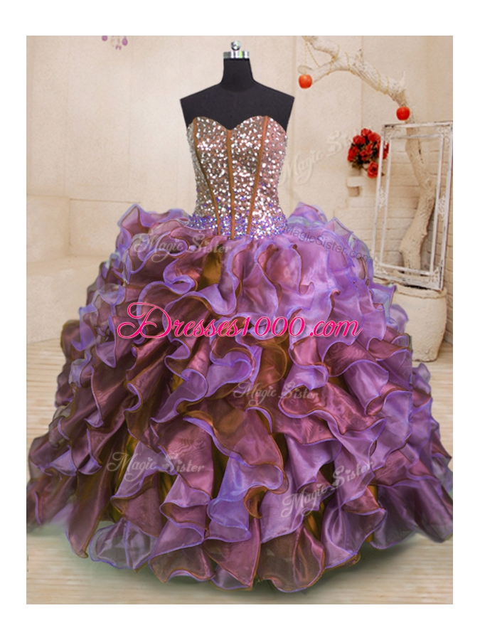 Custom Design Multi-color Sleeveless Organza Lace Up 15 Quinceanera Dress for Military Ball and Sweet 16 and Quinceanera
