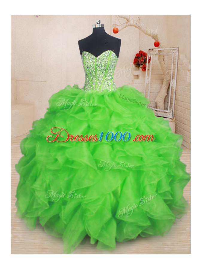 Dramatic Beading and Ruffles Quince Ball Gowns Lace Up Sleeveless Floor Length