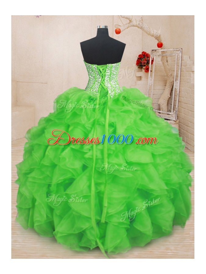 Dramatic Beading and Ruffles Quince Ball Gowns Lace Up Sleeveless Floor Length
