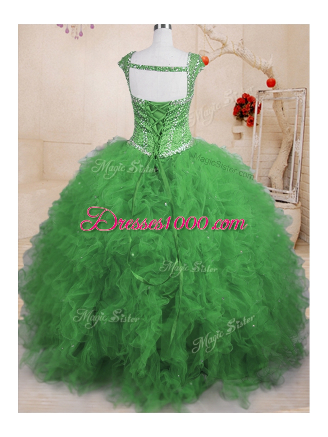 Floor Length Lace Up 15 Quinceanera Dress for Military Ball and Sweet 16 and Quinceanera with Beading and Ruffles