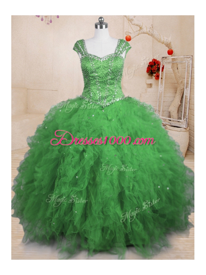 Floor Length Lace Up 15 Quinceanera Dress for Military Ball and Sweet 16 and Quinceanera with Beading and Ruffles