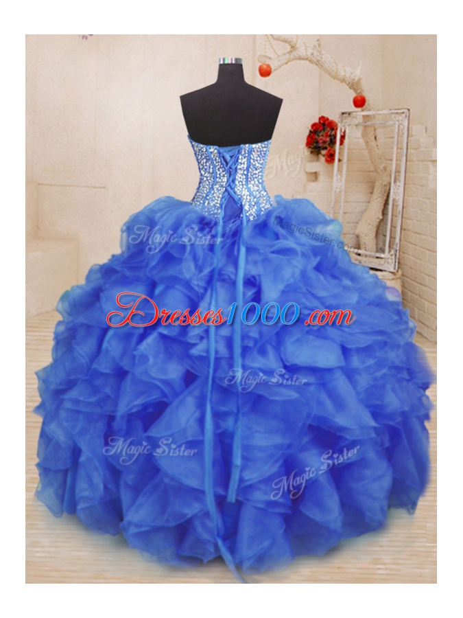 Ideal Sweetheart Sleeveless Lace Up Quinceanera Gown Royal Blue Organza