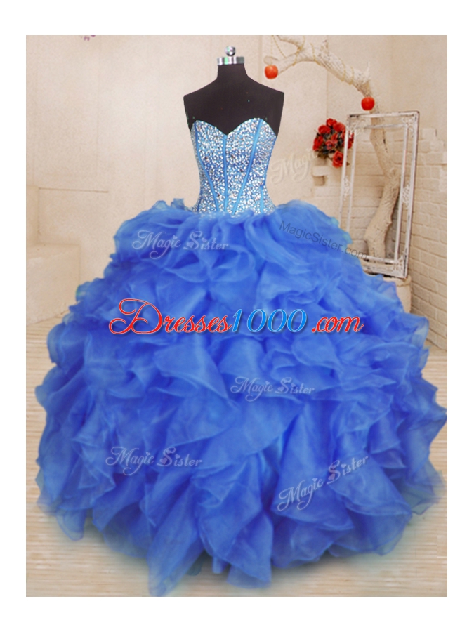 Ideal Sweetheart Sleeveless Lace Up Quinceanera Gown Royal Blue Organza