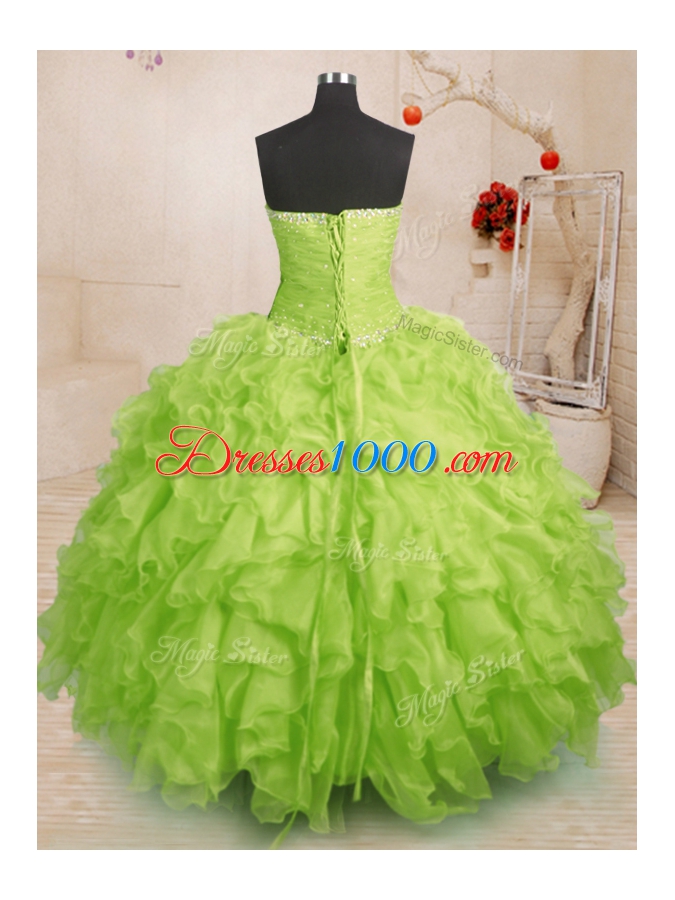 Noble Ball Gowns Quinceanera Dress Yellow Green Strapless Organza Sleeveless Floor Length Lace Up