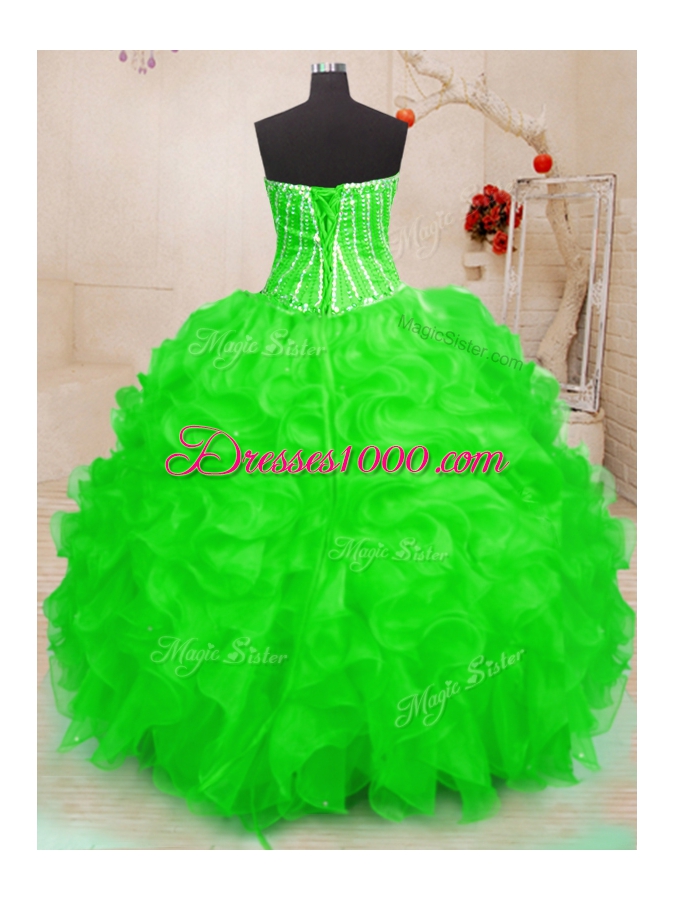 Organza Lace Up Quince Ball Gowns Sleeveless Floor Length Beading and Ruffles and Sequins