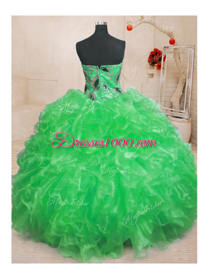 Sleeveless Beading and Appliques and Ruffles Zipper Sweet 16 Dress