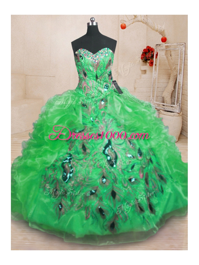 Sleeveless Beading and Appliques and Ruffles Zipper Sweet 16 Dress