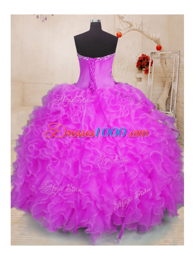 Sweetheart Sleeveless Lace Up Quinceanera Dress Fuchsia Organza