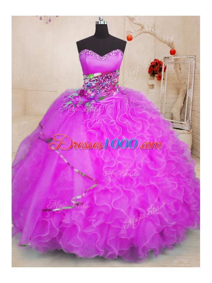 Sweetheart Sleeveless Lace Up Quinceanera Dress Fuchsia Organza