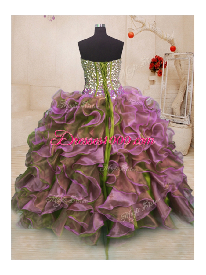 Sweetheart Sleeveless Organza Vestidos de Quinceanera Beading and Ruffles Side Zipper