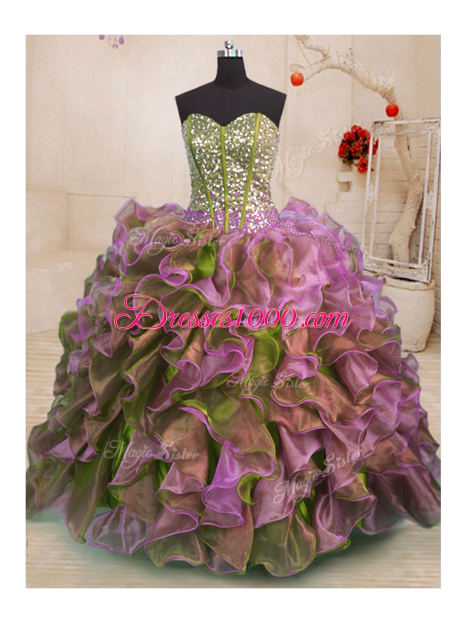 Sweetheart Sleeveless Organza Vestidos de Quinceanera Beading and Ruffles Side Zipper
