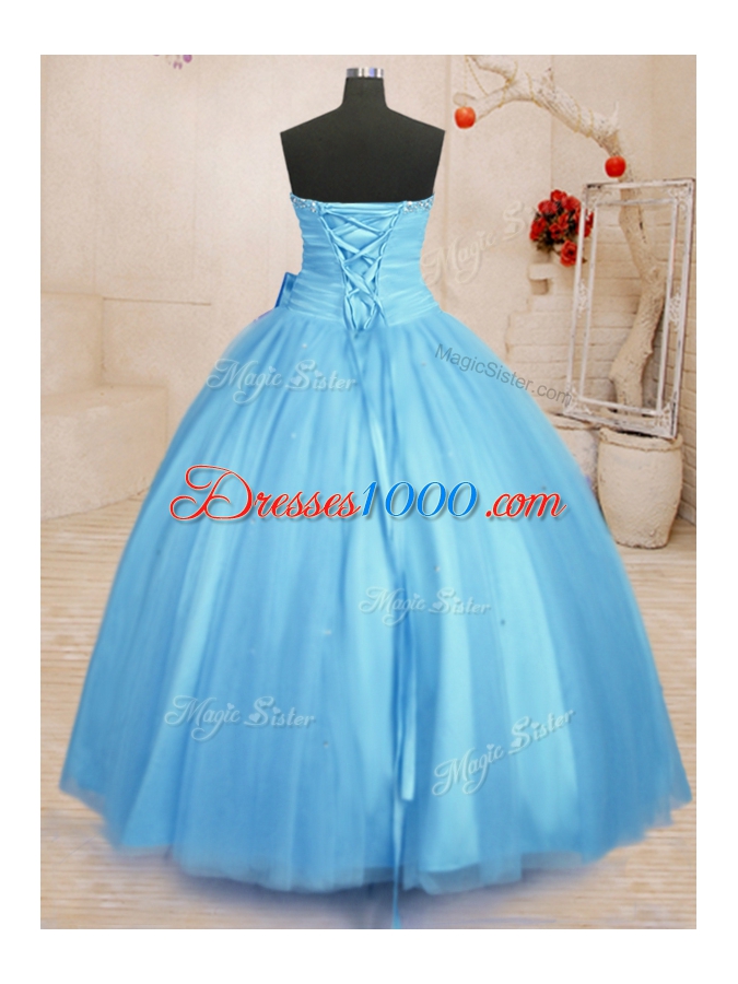 Sweetheart Sleeveless Tulle Quinceanera Dress Beading and Bowknot Lace Up
