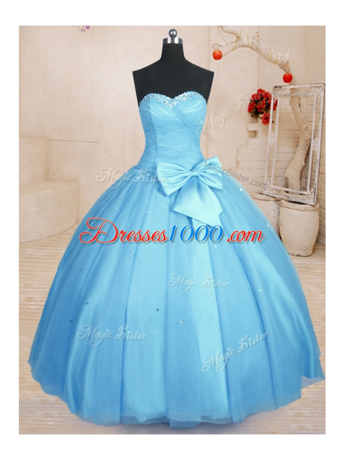 Sweetheart Sleeveless Tulle Quinceanera Dress Beading and Bowknot Lace Up