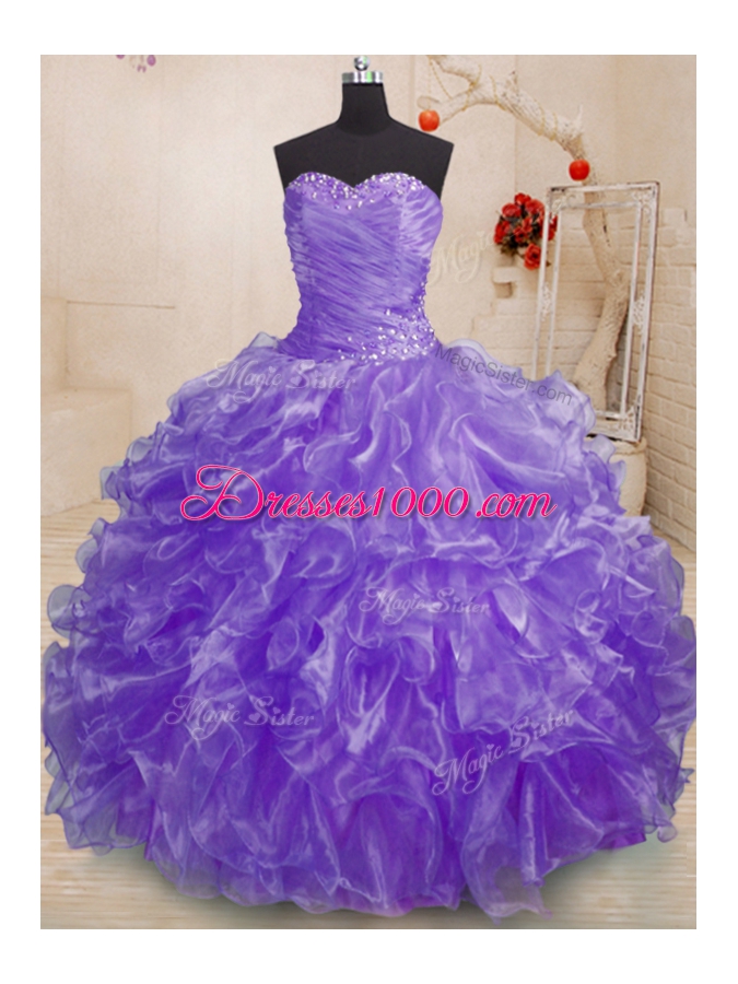 Best Lavender Sweetheart Lace Up Beading and Ruffles 15 Quinceanera Dress Sleeveless