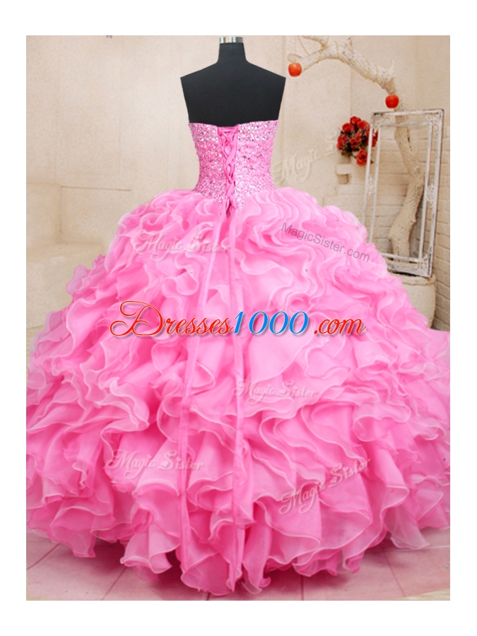 Discount Sweetheart Sleeveless Organza Sweet 16 Dress Beading and Ruffles Lace Up