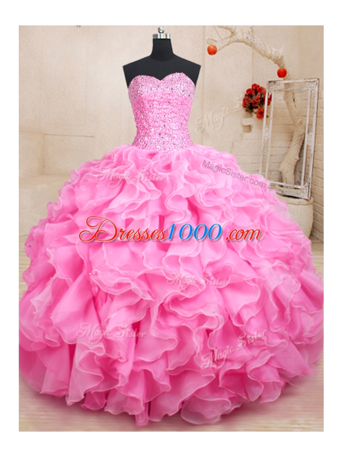 Discount Sweetheart Sleeveless Organza Sweet 16 Dress Beading and Ruffles Lace Up