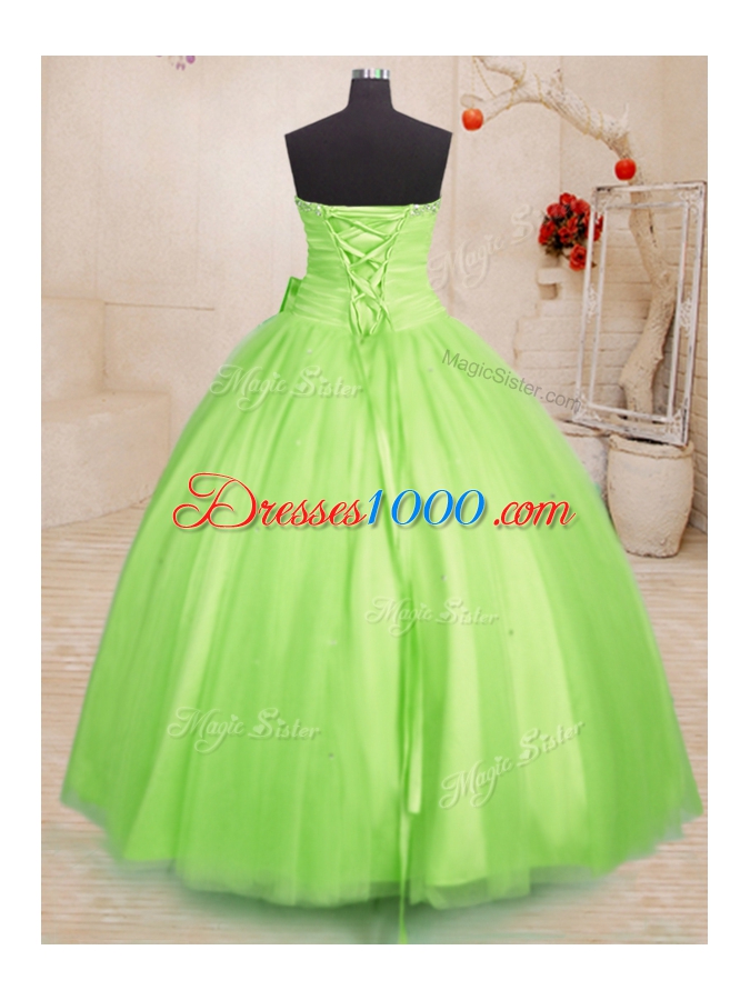 Elegant Yellow Green Lace Up Sweetheart Beading and Bowknot Quinceanera Gowns Tulle Sleeveless