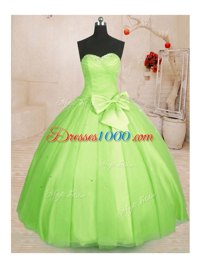 Elegant Yellow Green Lace Up Sweetheart Beading and Bowknot Quinceanera Gowns Tulle Sleeveless