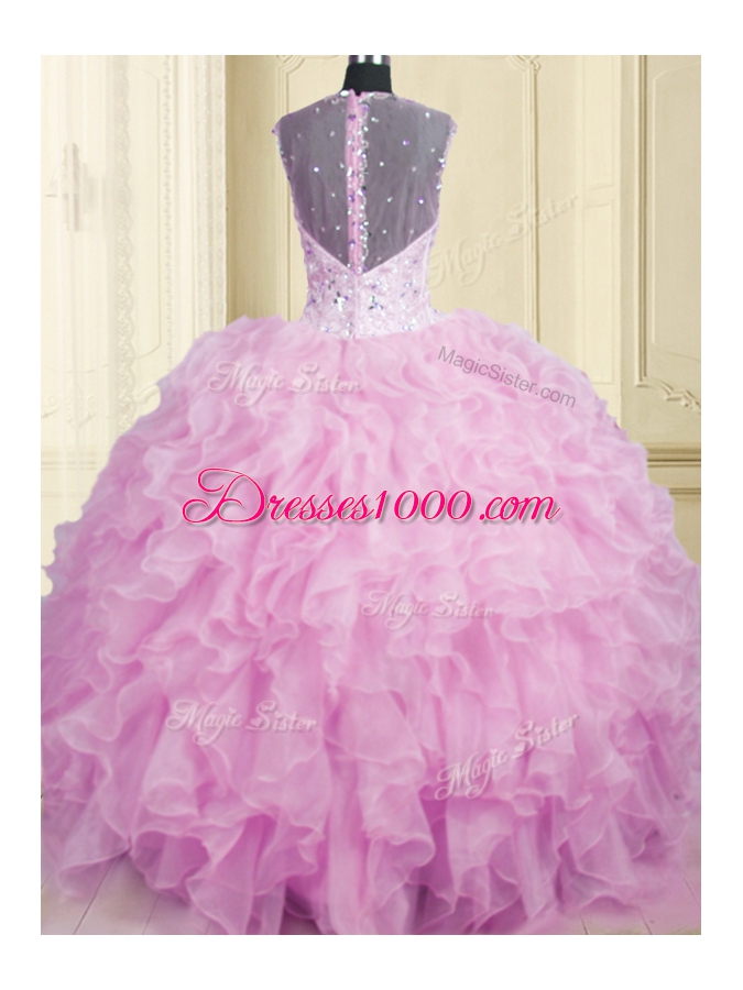 Fitting Straps Sleeveless Organza 15 Quinceanera Dress Beading and Ruffles Zipper