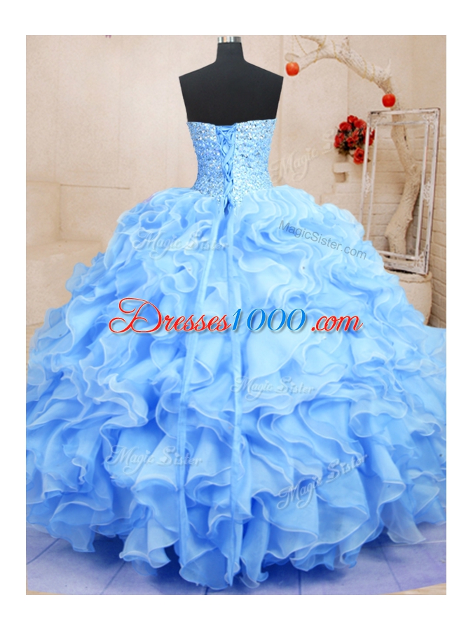 Glamorous Floor Length Blue Quinceanera Dresses Sweetheart Sleeveless Lace Up