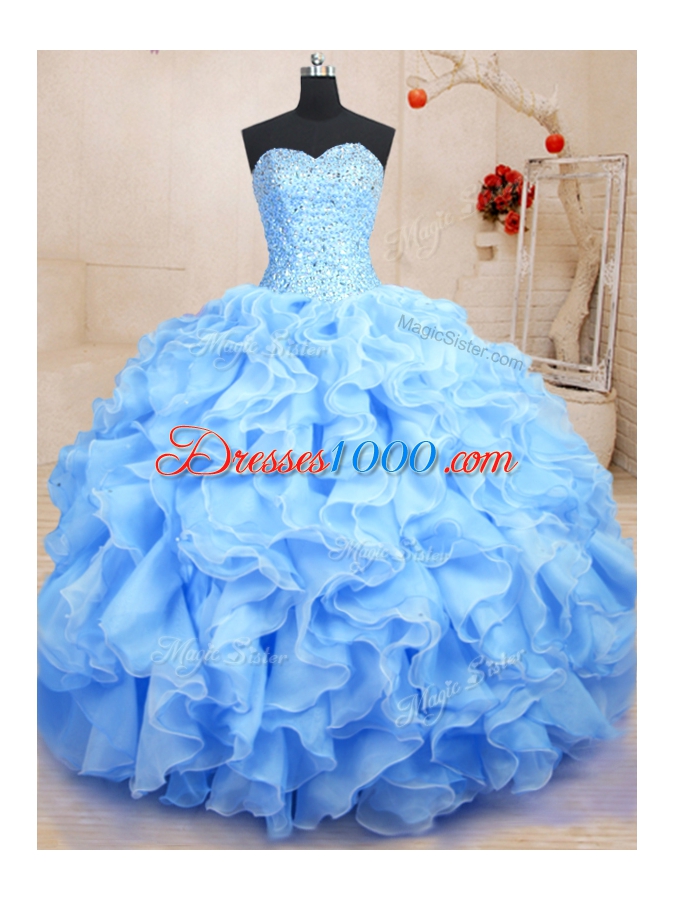 Glamorous Floor Length Blue Quinceanera Dresses Sweetheart Sleeveless Lace Up