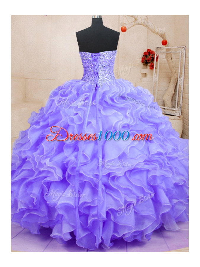 Most Popular Organza Sleeveless Floor Length Quinceanera Dresses and Beading and Ruffles