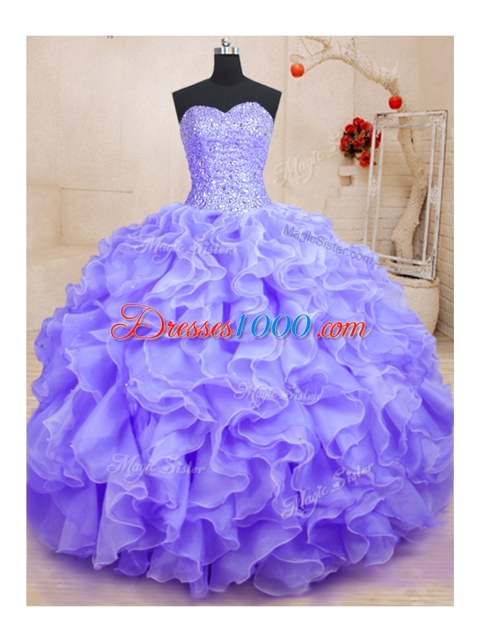 Most Popular Organza Sleeveless Floor Length Quinceanera Dresses and Beading and Ruffles