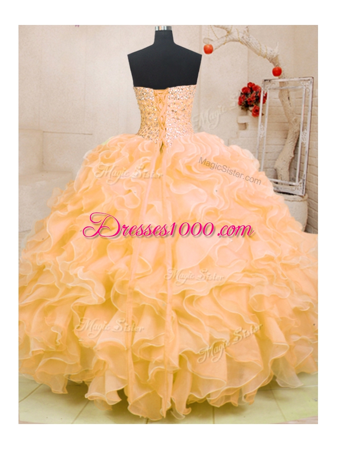 Orange Lace Up Sweetheart Beading and Ruffles Quinceanera Dresses Organza Sleeveless