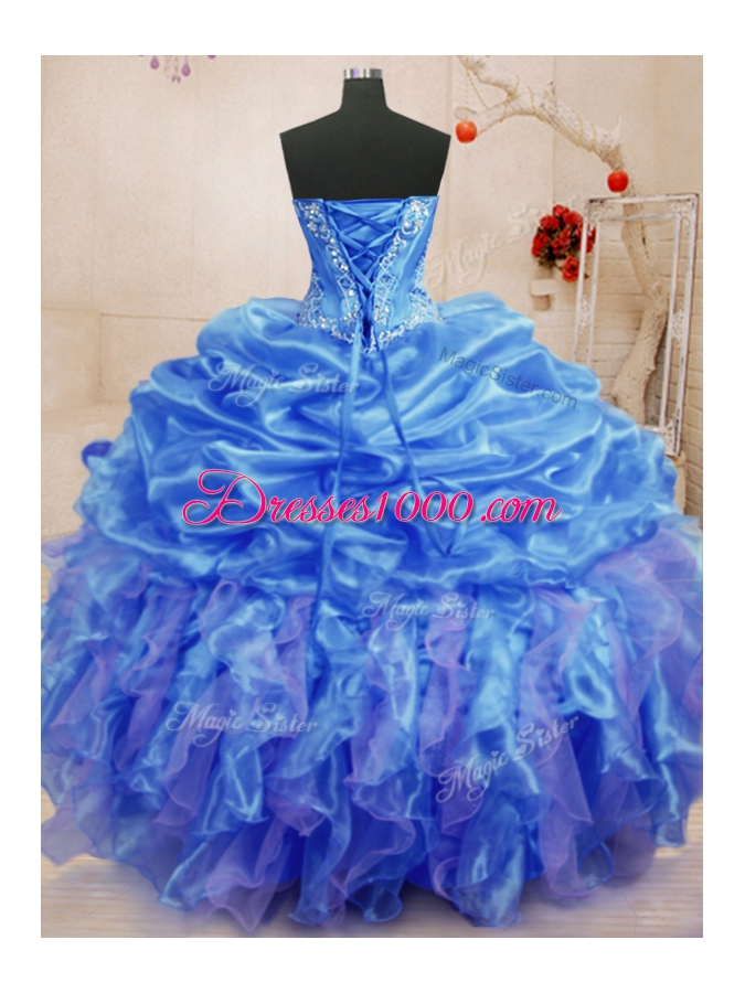 Organza Sleeveless Floor Length 15th Birthday Dress and Beading and Ruffles