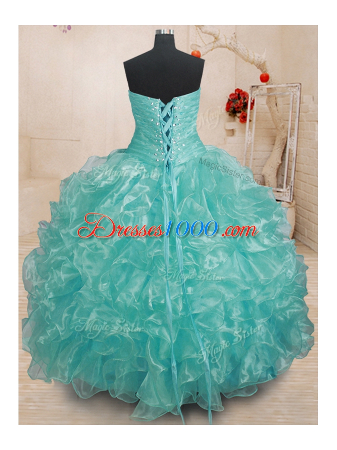 Pretty Floor Length Ball Gowns Sleeveless Teal Quinceanera Dresses Lace Up