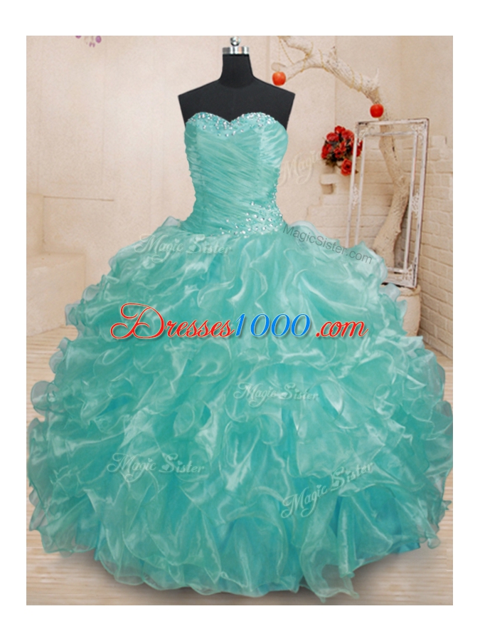 Pretty Floor Length Ball Gowns Sleeveless Teal Quinceanera Dresses Lace Up