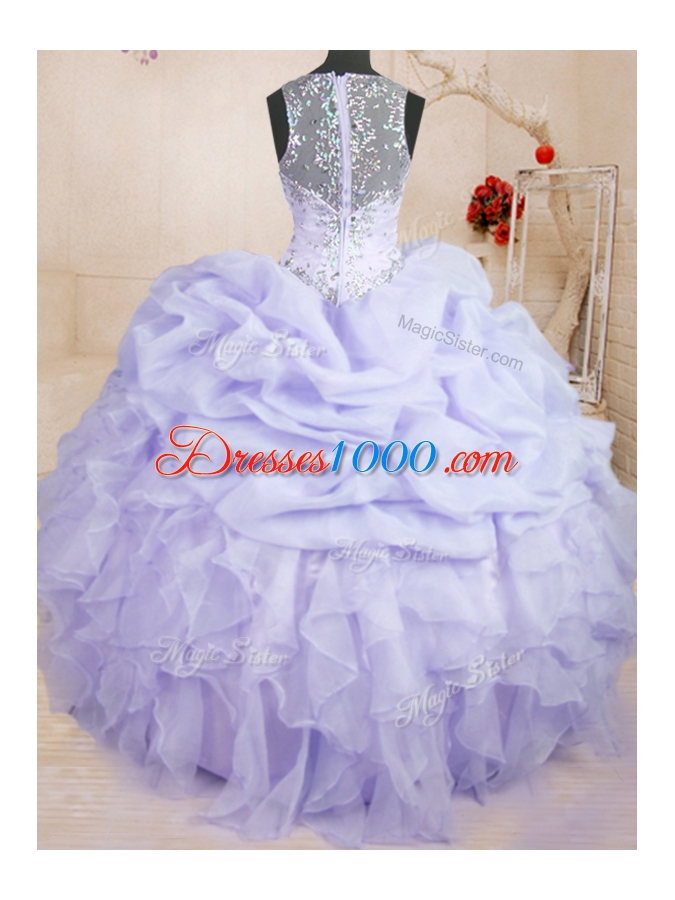 Top Selling Lavender Zipper Straps Beading and Ruffles and Pick Ups Sweet 16 Dress Organza Sleeveless