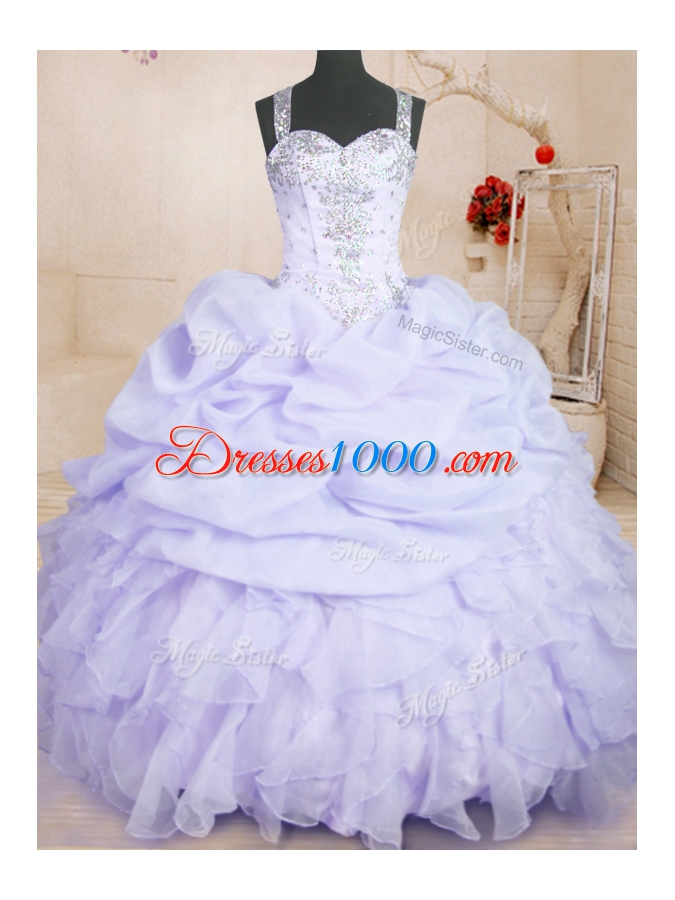 Top Selling Lavender Zipper Straps Beading and Ruffles and Pick Ups Sweet 16 Dress Organza Sleeveless