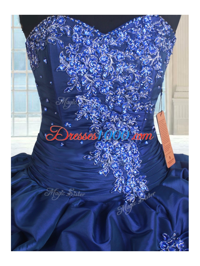 Custom Made Navy Blue Sweetheart Neckline Appliques and Pick Ups Sweet 16 Quinceanera Dress Sleeveless Lace Up