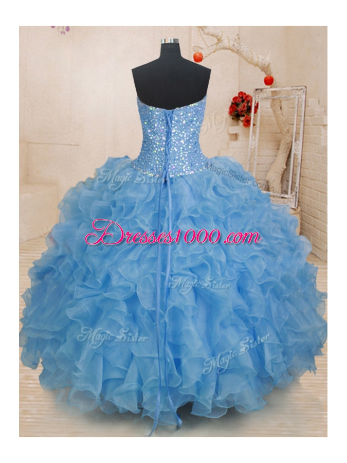 Customized Sweetheart Sleeveless Lace Up 15th Birthday Dress Blue Organza