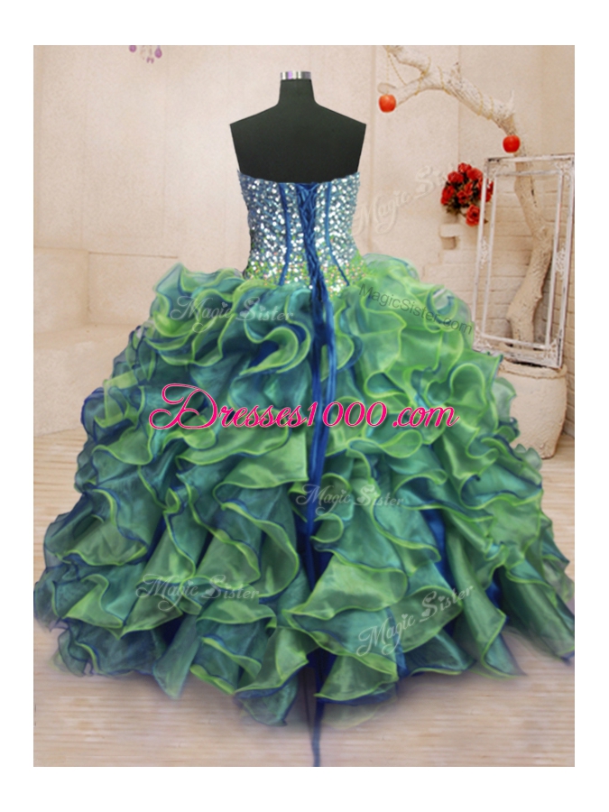Enchanting Multi-color Vestidos de Quinceanera Military Ball and Sweet 16 and Quinceanera and For with Beading and Ruffles Sweetheart Sleeveless Lace Up