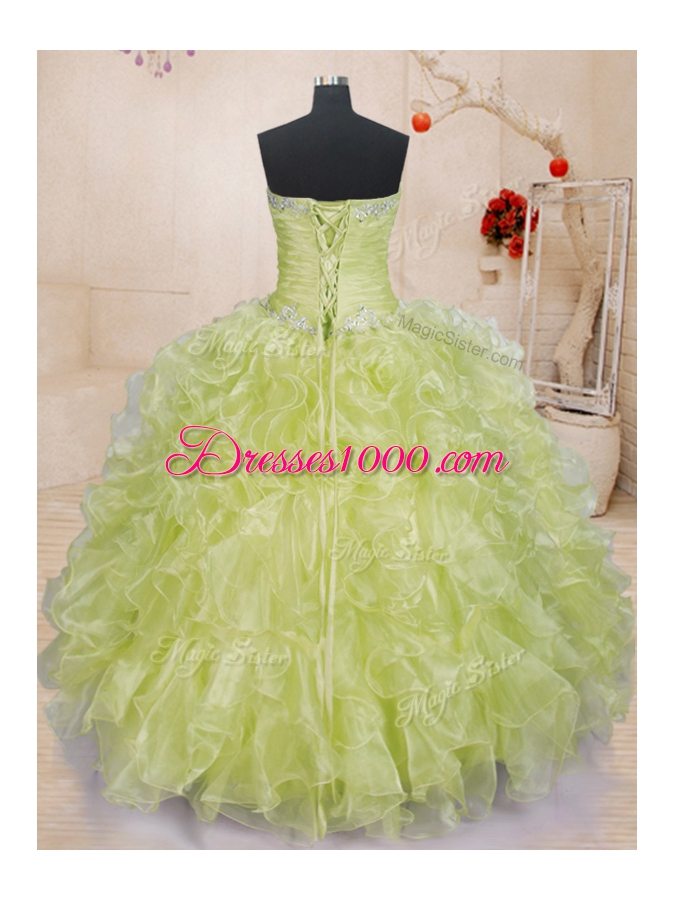 Fabulous Yellow Green Sleeveless Organza Lace Up Vestidos de Quinceanera for Military Ball and Sweet 16 and Quinceanera