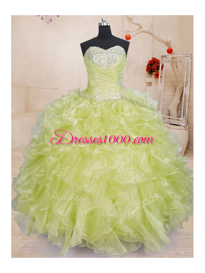 Fabulous Yellow Green Sleeveless Organza Lace Up Vestidos de Quinceanera for Military Ball and Sweet 16 and Quinceanera