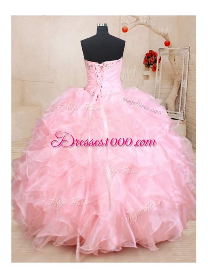 Floor Length Baby Pink Quinceanera Gowns Sweetheart Sleeveless Lace Up